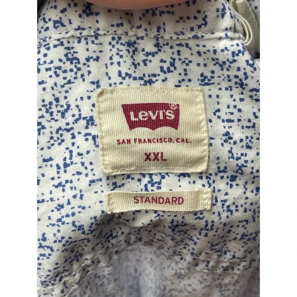 Levis Mens XXL Short Sleeve Classic One Pocket Shirt Blue White Speckled Print‎